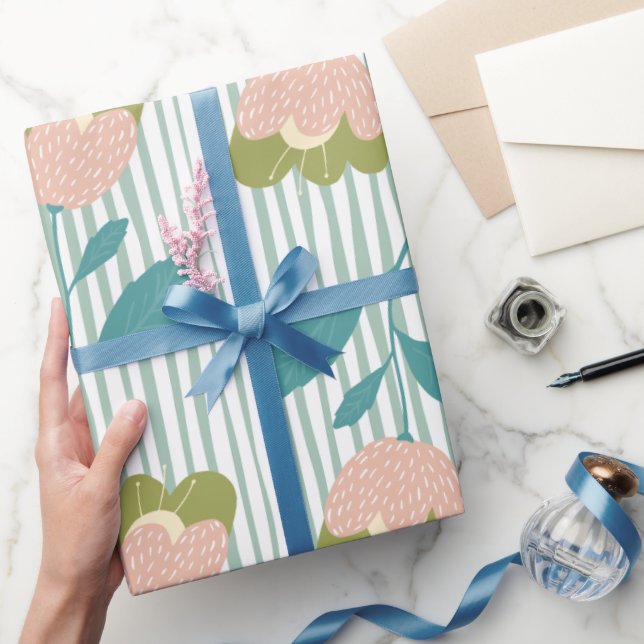 Adsible Pastel blommigt blue rosa Birthday Gift Presentpapper (Gifting)