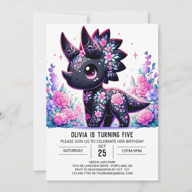Adsible Pastel Dinosaur Digital Birthday Inbjudningar (Framsida)