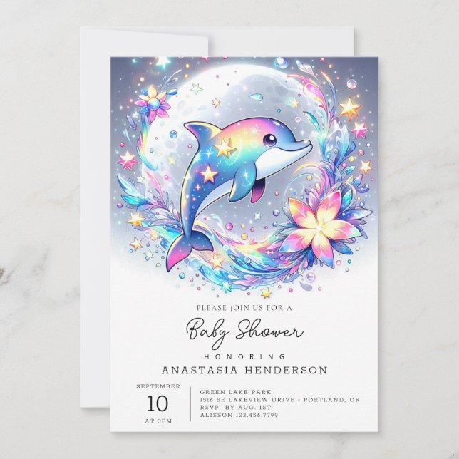 Adsible Pastel Dolphin Baby Shower Inbjudningar (Framsida)