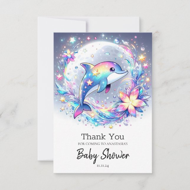 Adsible Pastel Dolphin Baby Shower Tack Kort (Framsida)