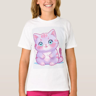 Adsible Pastel Lila Tecknad Cat for Girls T Shirt