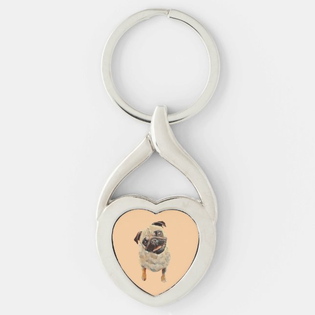 Adsible Pastel Pug Hund Heart Nyckelring (Framsidan)