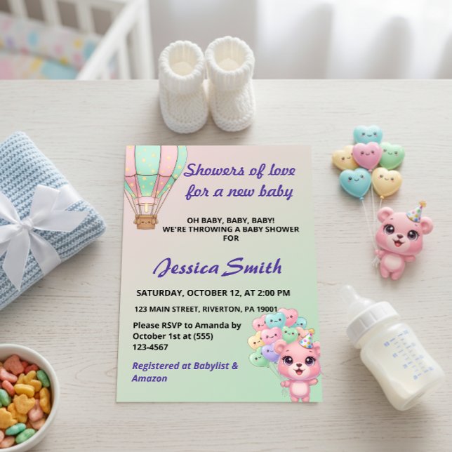 Adsible Pastel Rosa and Mint Grönt Baby Shower Inbjudningar (Skapare uppladdad)