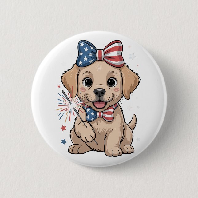 Adsible Patriotic Puppy 4:e juli Firande Knapp (Framsida)