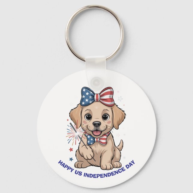 Adsible Patriotic Puppy 4:e juli Firande Nyckelring (Framsida)