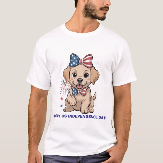 Adsible Patriotic Puppy 4:e juli Firande T Shirt (Framsida)