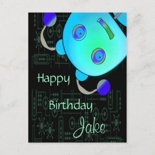 Adsible Peek A Boo Blue Robot Birthday Vykort