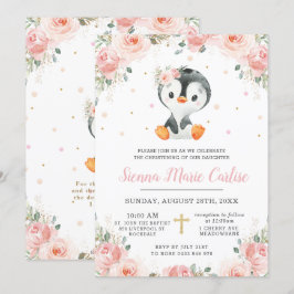 Adsible Penguin  Blommigt Girl Christening Inbjudningar