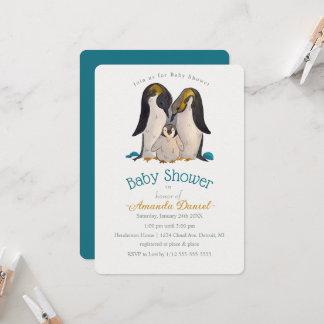 Adsible Penguin Family Baby Shower-inbjudan Inbjudningar