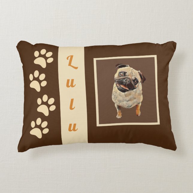 Adsible Personalizable Pastel Pug accent Pillow Prydnadskudde (Framsidan)