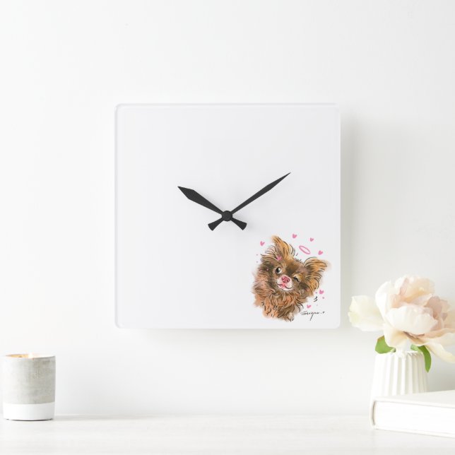Adsible Pet - Temat Square Wall Clock Fyrkantig Klocka (Hem)