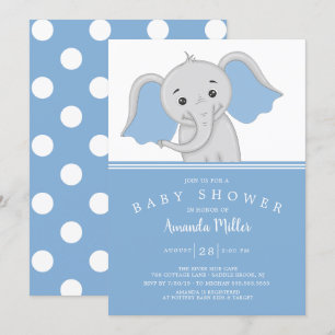 Adsible Pojke Elephant Baby Shower Inbjudningar
