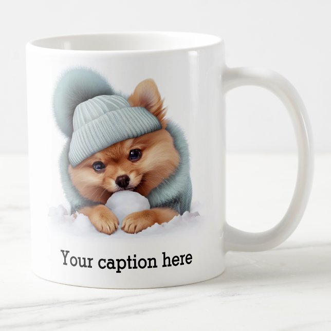 Adsible Pommanian Winter Playtime Kaffemugg (Skapare uppladdad)