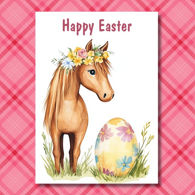Adsible Pony - Blommigt Horse Påsk Helgkort (Front - Adorable Pony - Floral Horse Easter Holiday Card)