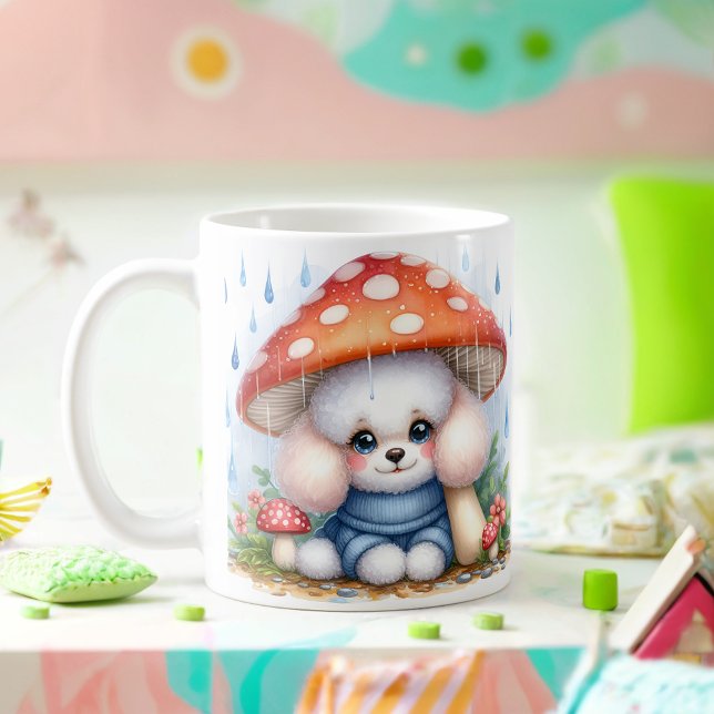 Adsible Pudel Puppy under Mushroom Umbrella Kaffemugg (Skapare uppladdad)