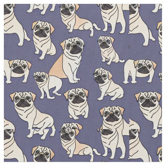Adsible Pug Fabric on Blue Background Tyg (Närbild)