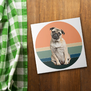 Adsible Pug Hund Retro Sunset Kakelplatta
