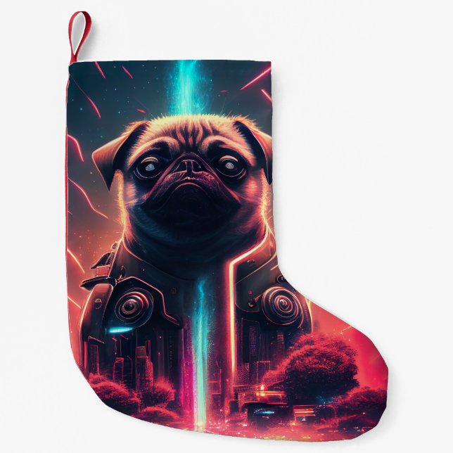Adsible Pug in Futuristiska Robot Costume Liten Julstrumpa (Framsidan)