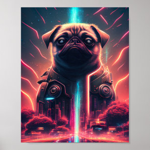 Adsible Pug in Futuristiska Robot Costume Poster