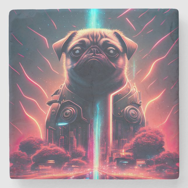 Adsible Pug in Futuristiska Robot Costume Stenunderlägg (Framsidan)