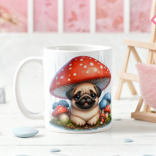 Adsible Pug Puppy under Mushroom Umbrella Kaffemugg