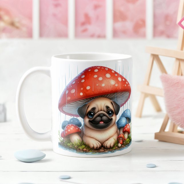 Adsible Pug Puppy under Mushroom Umbrella Kaffemugg (Skapare uppladdad)