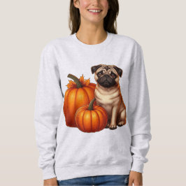 Adsible Pug Sitta bredvid Pumpkins med hösten T Shirt