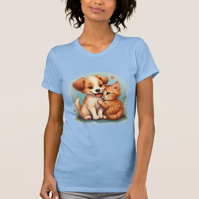 Adsible Puppy and Kitten Hugger T Shirt (Framsida)