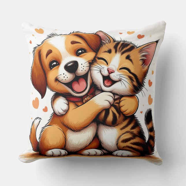 Adsible Puppy and Kitten Hugger with Warm Smiles Kudde (Framsida)