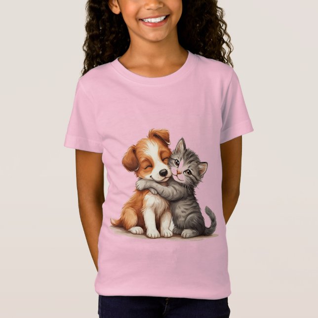 Adsible Puppy and Kitten Hugger with Warm Smiles T Shirt (Framsida)