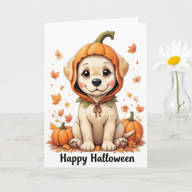 Adsible Puppy in Pumpkin Halloween Sweet Fall Hund Kort (Liten växt)