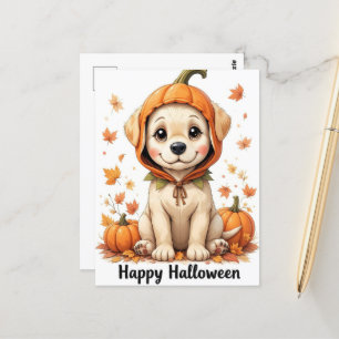 Adsible Puppy in Pumpkin Halloween Sweet Fall Hund Vykort
