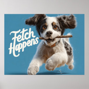 Adsible Puppy Mid-Luft Runwith a Stick Poster