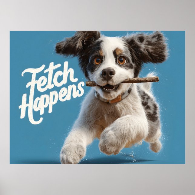 Adsible Puppy Mid-Luft Runwith a Stick Poster (Framsidan)