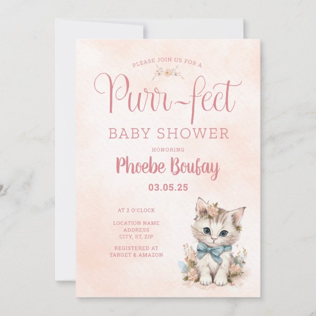 Adsible "PurrFect" Kitten Baby Shower-inbjudan Inbjudningar (Framsida)