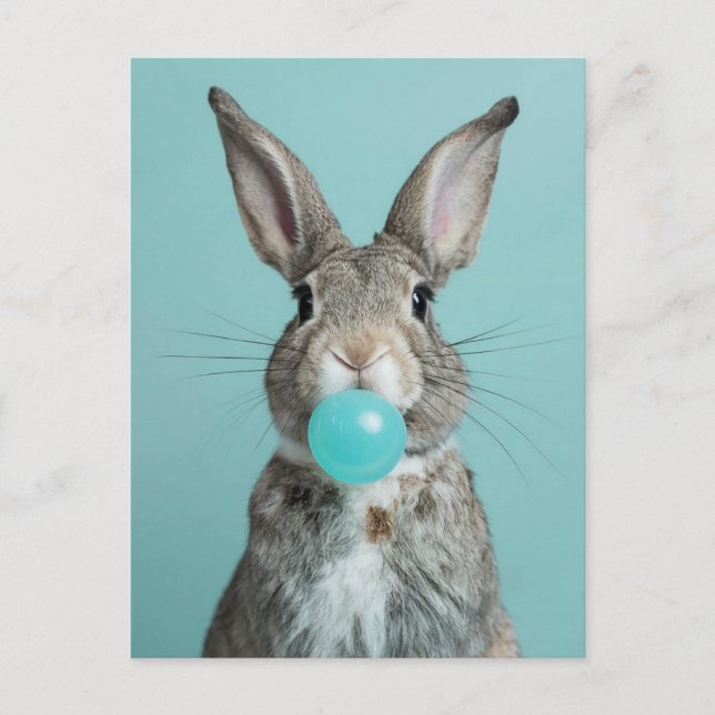 Adsible Rabbit Chewing Blue Bubble Gum Vykort (Framsida)