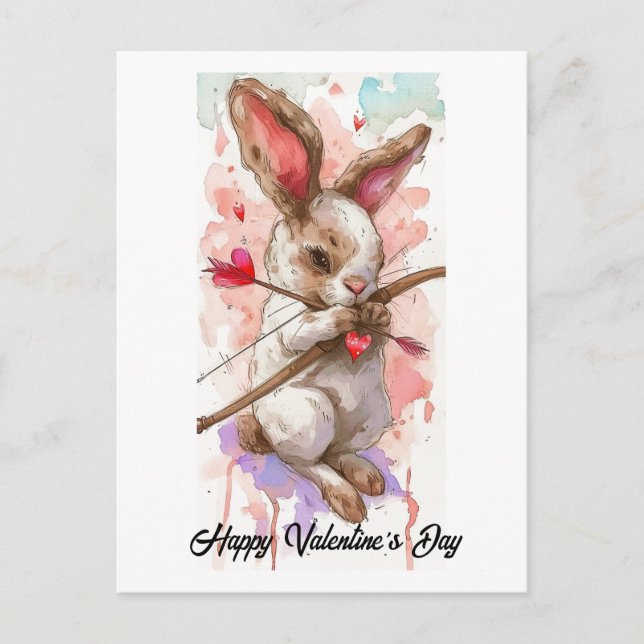 Adsible Rabbit Cupid Valentine Vykort (Framsida)