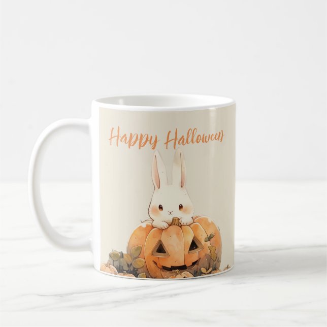Adsible Rabbit in Pumpkin Patch #2 Halloween Kaffemugg (Vänster)