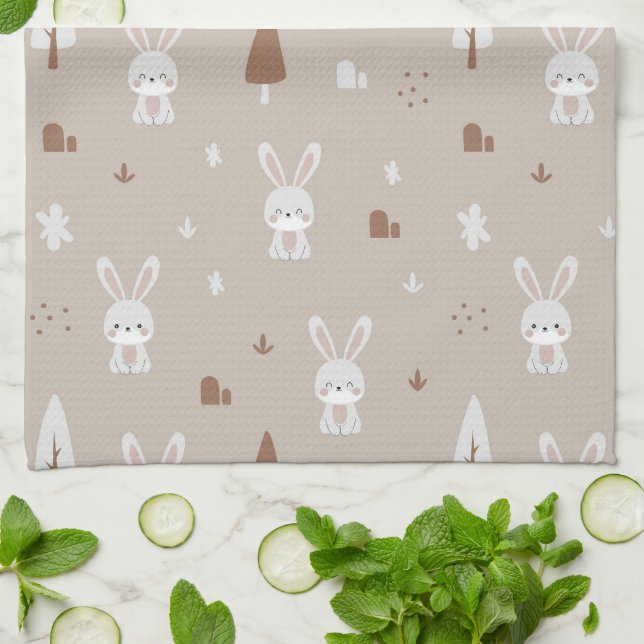 Adsible Rabbit Kids Mönster Kitchen Towel Kökshandduk (Vikta)