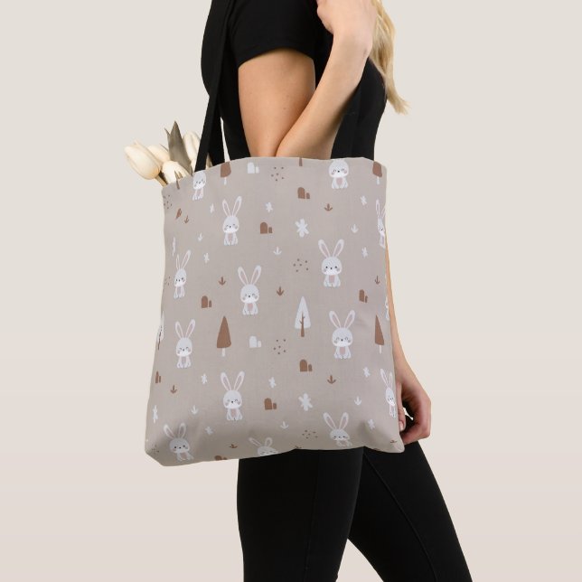Adsible Rabbit Kids Mönster Tote Bag Tygkasse (Närbild)
