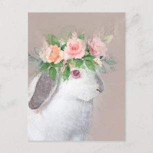 Adsible Rabbit with Flower Krona Porträtt Vykort