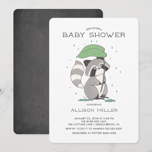 Adsible Raccoon Baby Shower-inbjudan Inbjudningar (Fram/baksida)