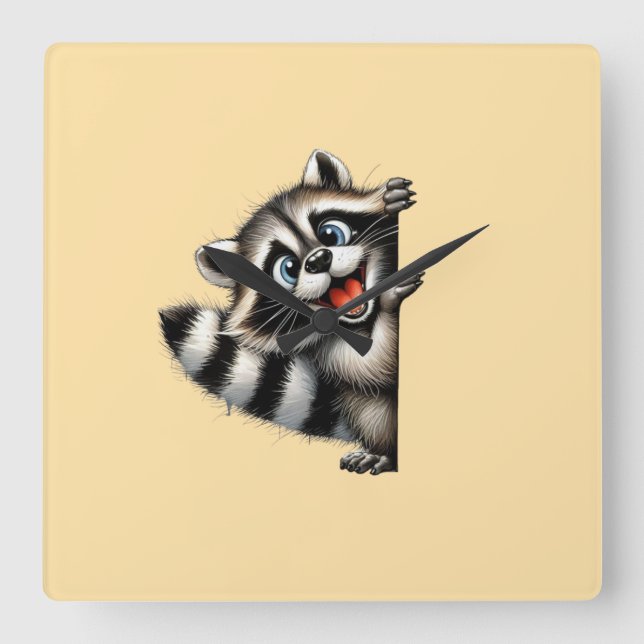 Adsible Raccoon jul Peek - Cute Helgdag Gif Fyrkantig Klocka (Framsida)