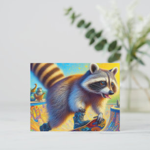 Adsible Raccoon Skateboarding Vykort