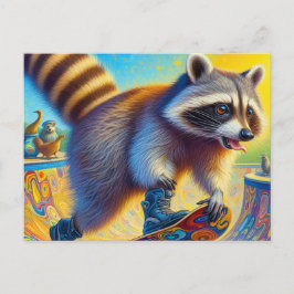 Adsible Raccoon Skateboarding Vykort