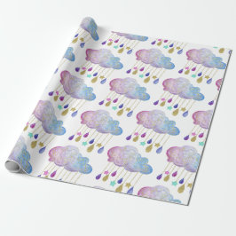 Adsible Rainbow Clouds & Guld Flicka Shower Presentpapper