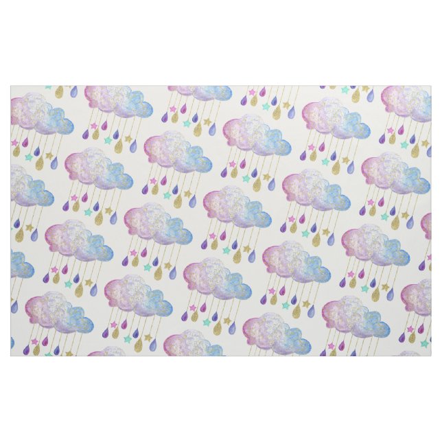 Adsible Rainbow Clouds & Guld Flicka Shower Tyg (Fat Quarter)