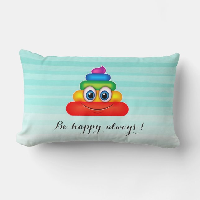 Adsible Rainbow Poop Emoji Ansikte-be lycklig är a Lumbarkudde (Framsida)