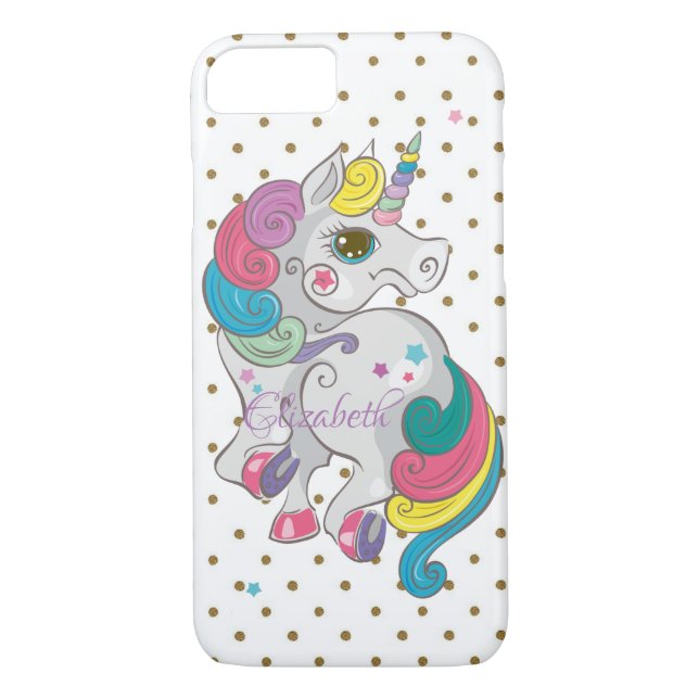 Adsible Rainbow Unicorn, Polka dots-Personlig Case-Mate iPhone Skal (Baksida)