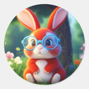 Adsible Red Bunny Sitta under Träd Runt Klistermärke